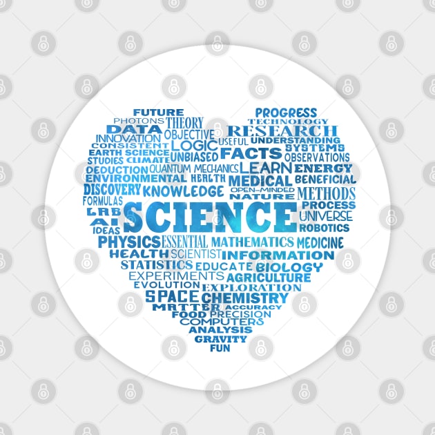 Science Heart Word Cloud in Space Blue Magnet by Jitterfly